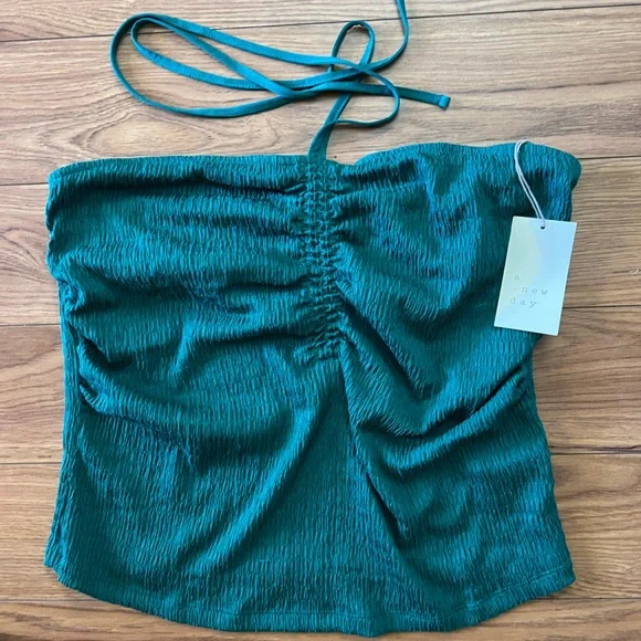 A New Day Jade Green Smocked Halter Top szL - Picture 1 of 4